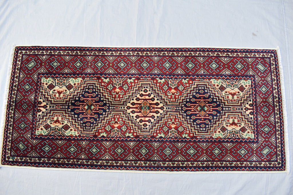 Small Afghan rug 2x4ft, Turkmen Handwoven Wool Area Rug, Small Hallway Runner, Vegetable Dyed Rug, Perfect for Home Entrance Way, Corridor