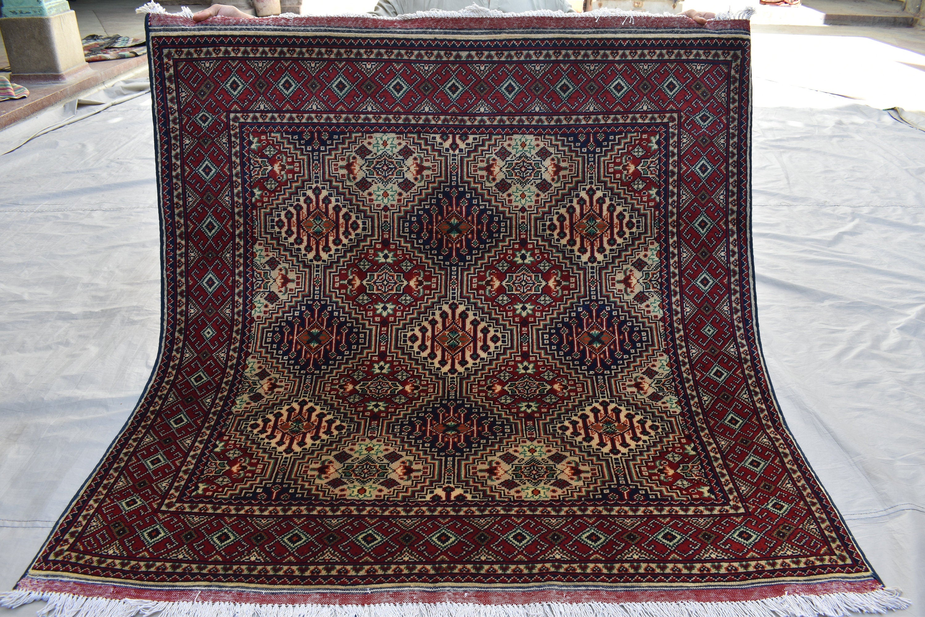 Squair rug 4x5Ft, Top Quality Gorgeous, Handmade Afghan rug, Afghan Turkmen, 100%Wool, Oriental rug, Rug for Living Room, Bedroom Rug