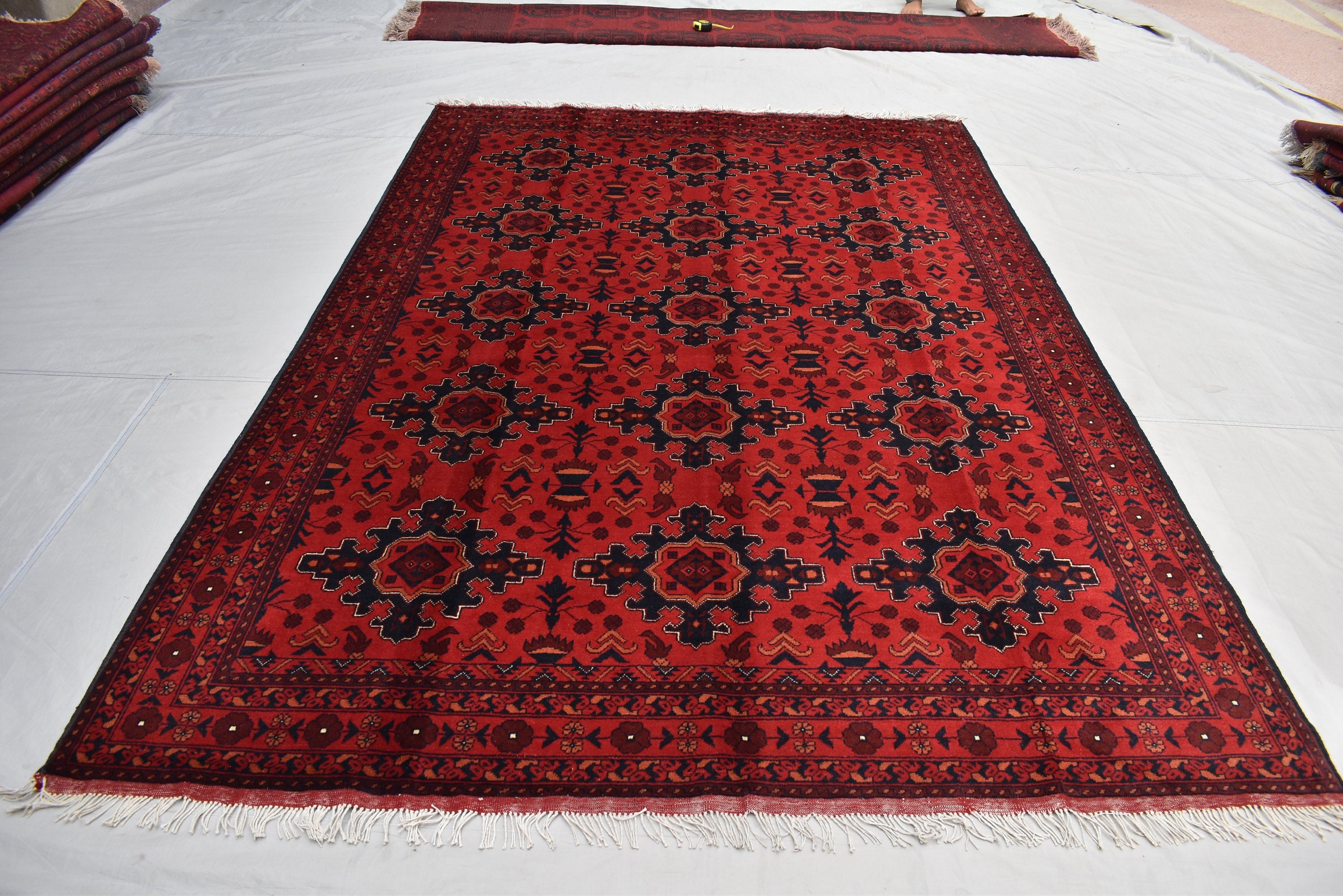 7x10 Vintage Red Handmade Afghan Bukhara Wool Rug, Rustic Home Decor, Rug for Living Room, Bedroom Rug, Vintage Tribal Area Rug 6.6x9.5 ft