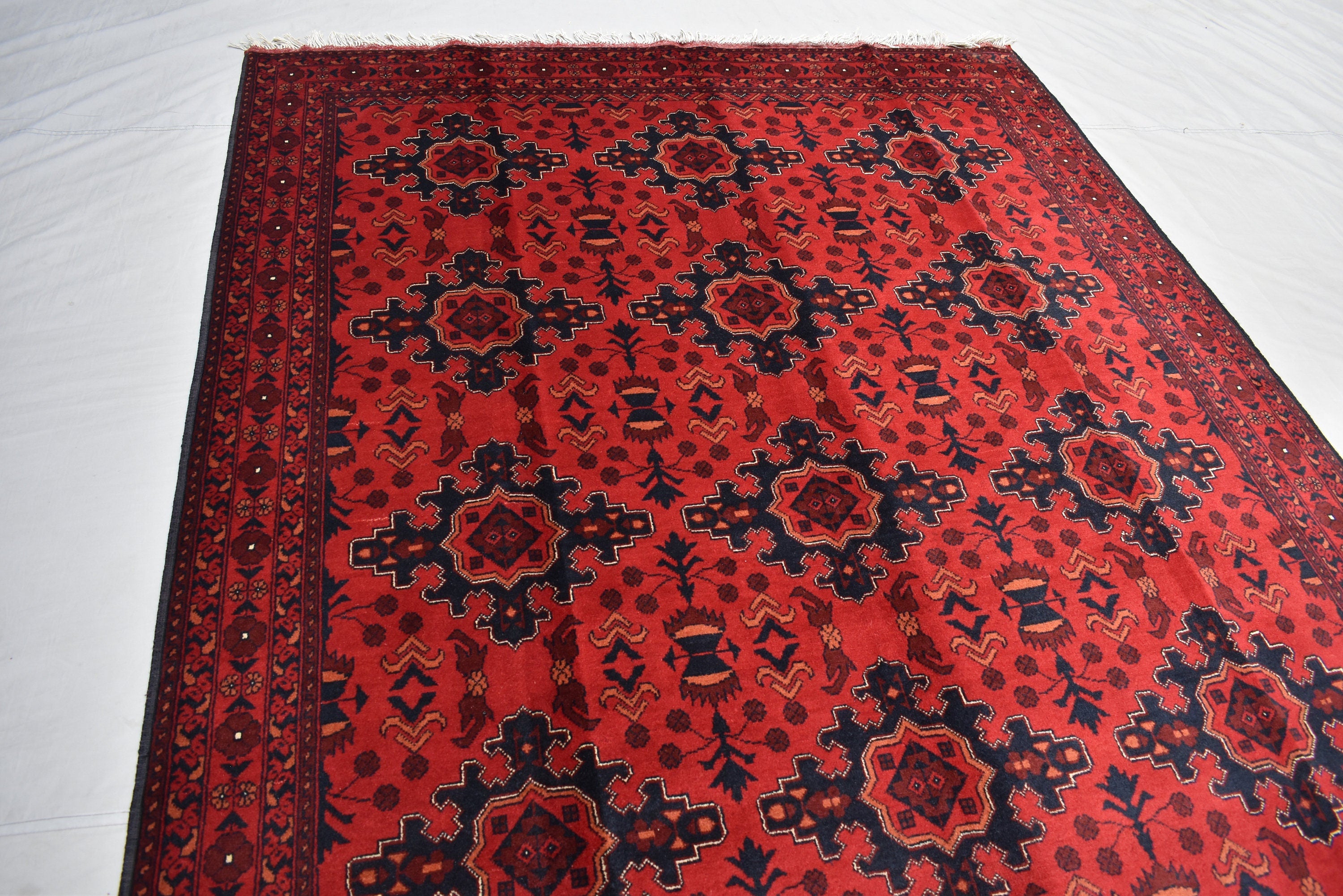 7x10 Vintage Red Handmade Afghan Bukhara Wool Rug, Rustic Home Decor, Rug for Living Room, Bedroom Rug, Vintage Tribal Area Rug 6.6x9.5 ft