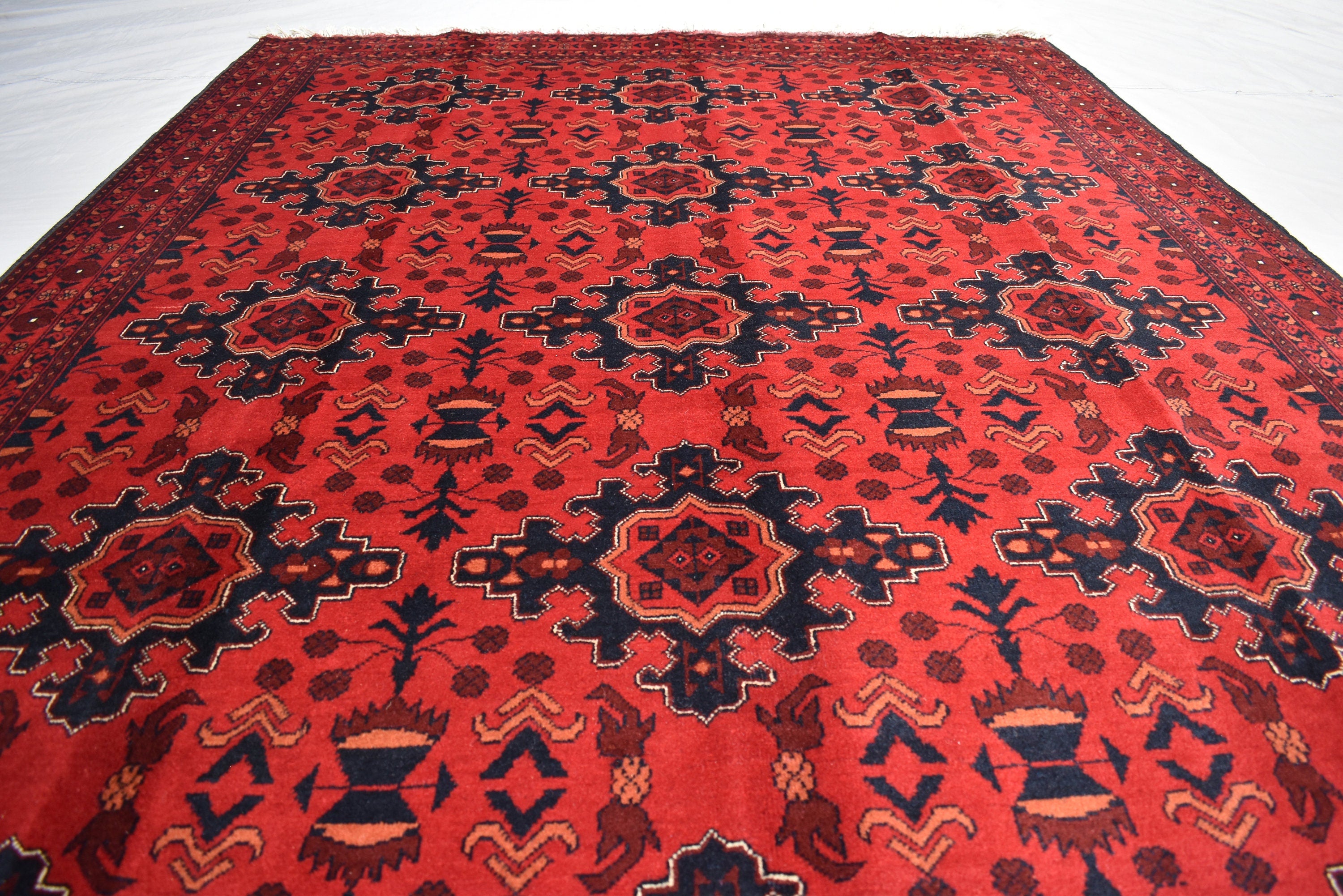 7x10 Vintage Red Handmade Afghan Bukhara Wool Rug, Rustic Home Decor, Rug for Living Room, Bedroom Rug, Vintage Tribal Area Rug 6.6x9.5 ft