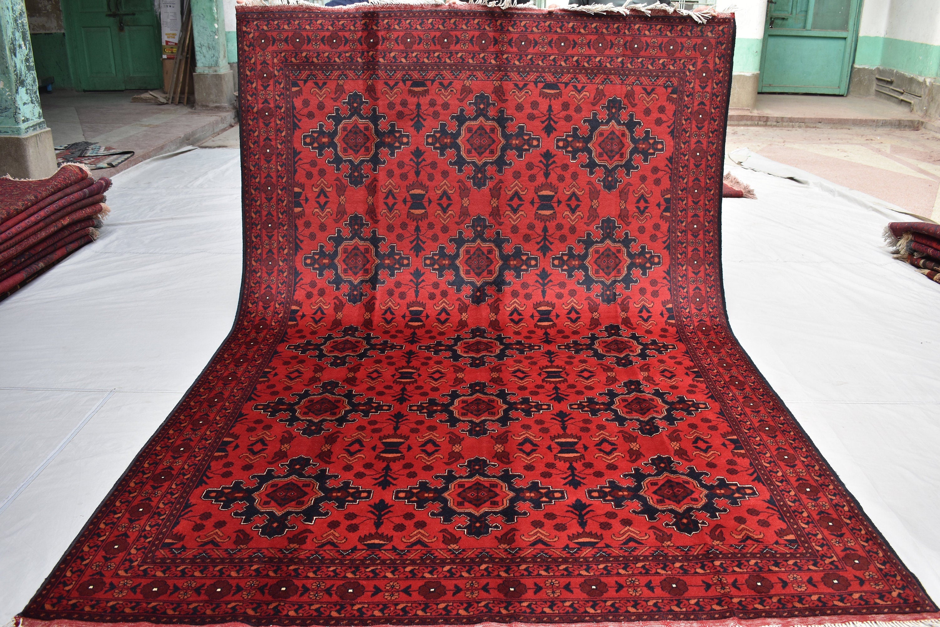 7x10 Vintage Red Handmade Afghan Bukhara Wool Rug, Rustic Home Decor, Rug for Living Room, Bedroom Rug, Vintage Tribal Area Rug 6.6x9.5 ft