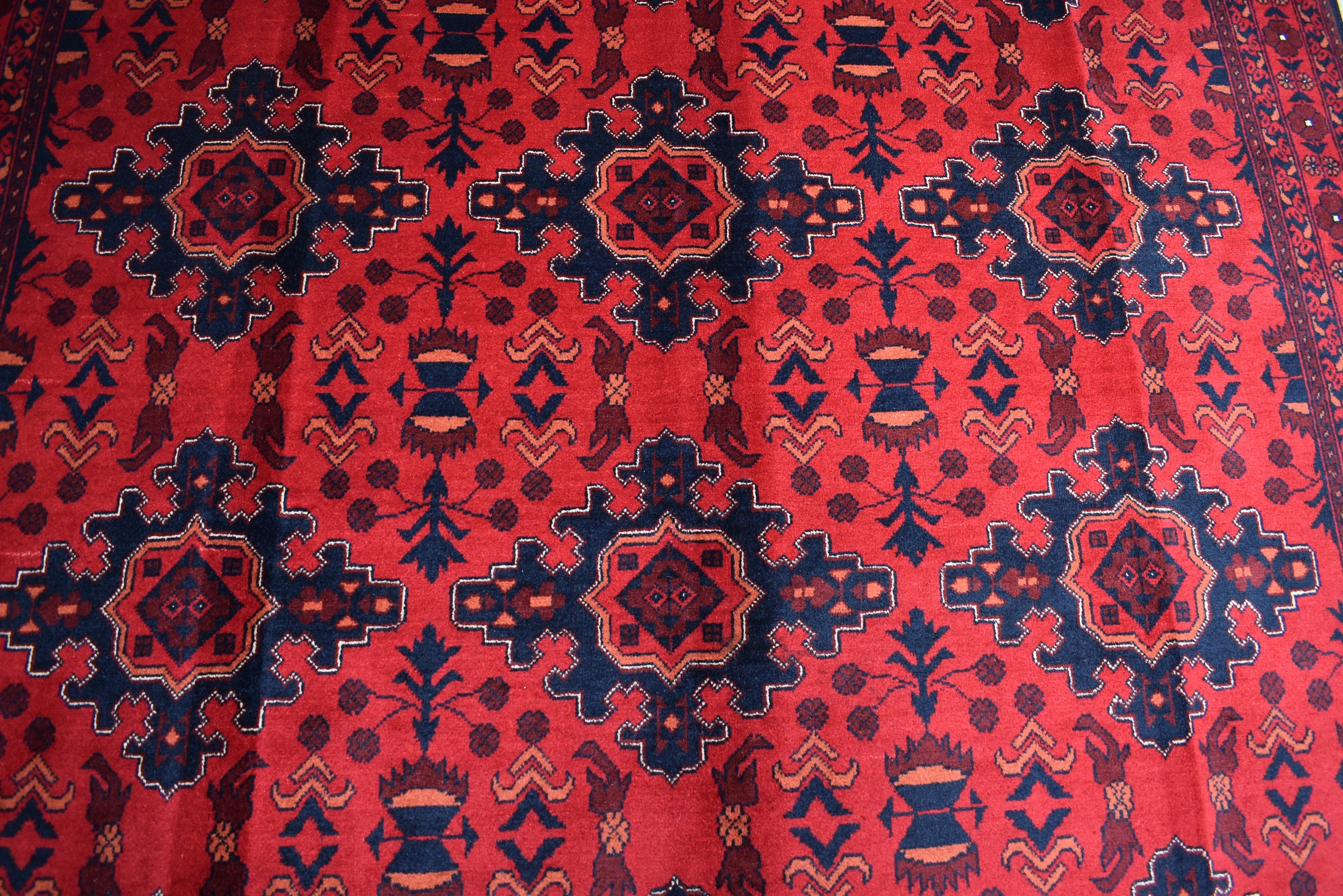 7x10 Vintage Red Handmade Afghan Bukhara Wool Rug, Rustic Home Decor, Rug for Living Room, Bedroom Rug, Vintage Tribal Area Rug 6.6x9.5 ft