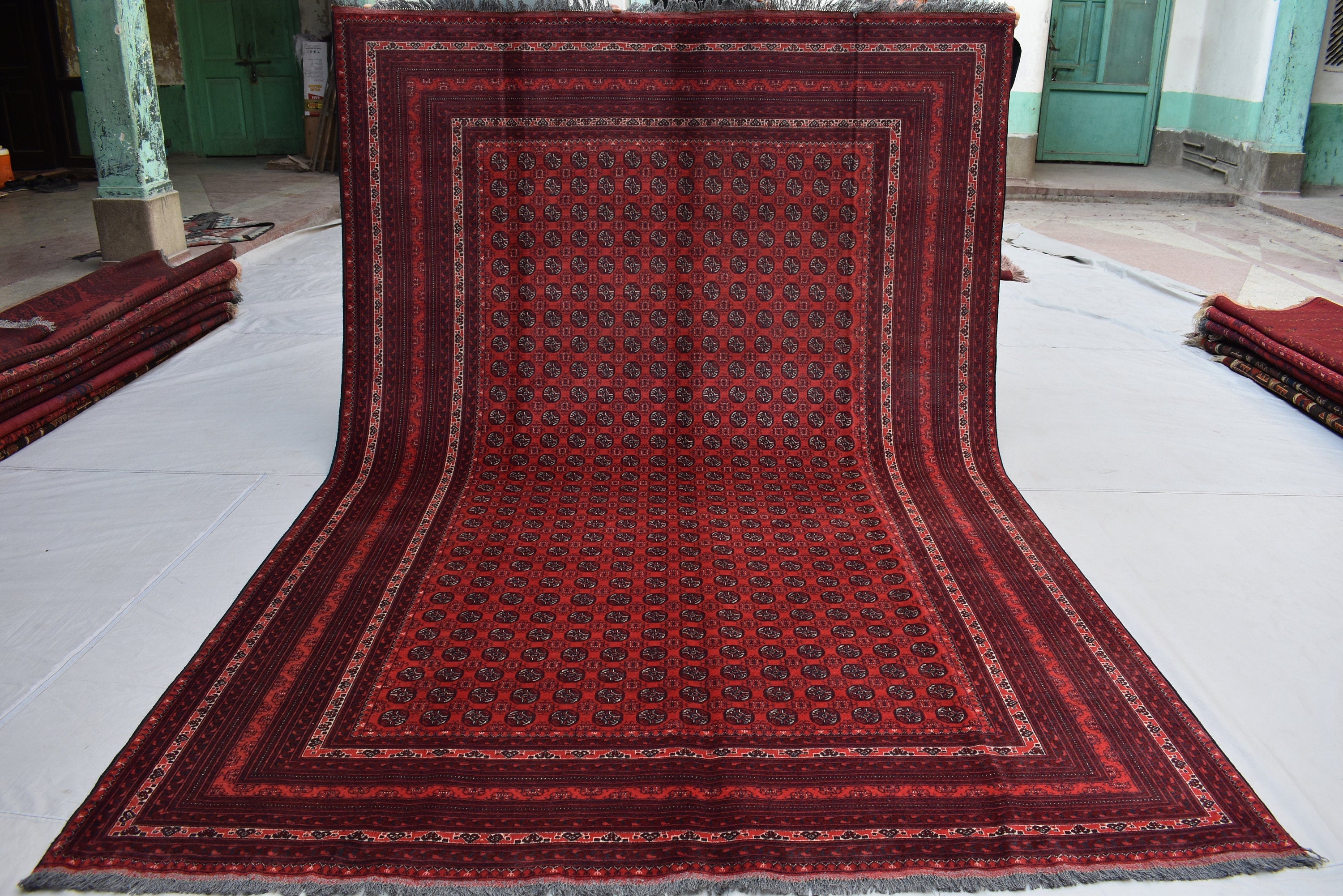 7x10 Hoja Roshnai Hand knotted Area Rug, Afghan Traditional Rug, Oriental Rug, Rug for Living Room, Bedroom Rug, soft and Rich Red 9.9x6.6 f