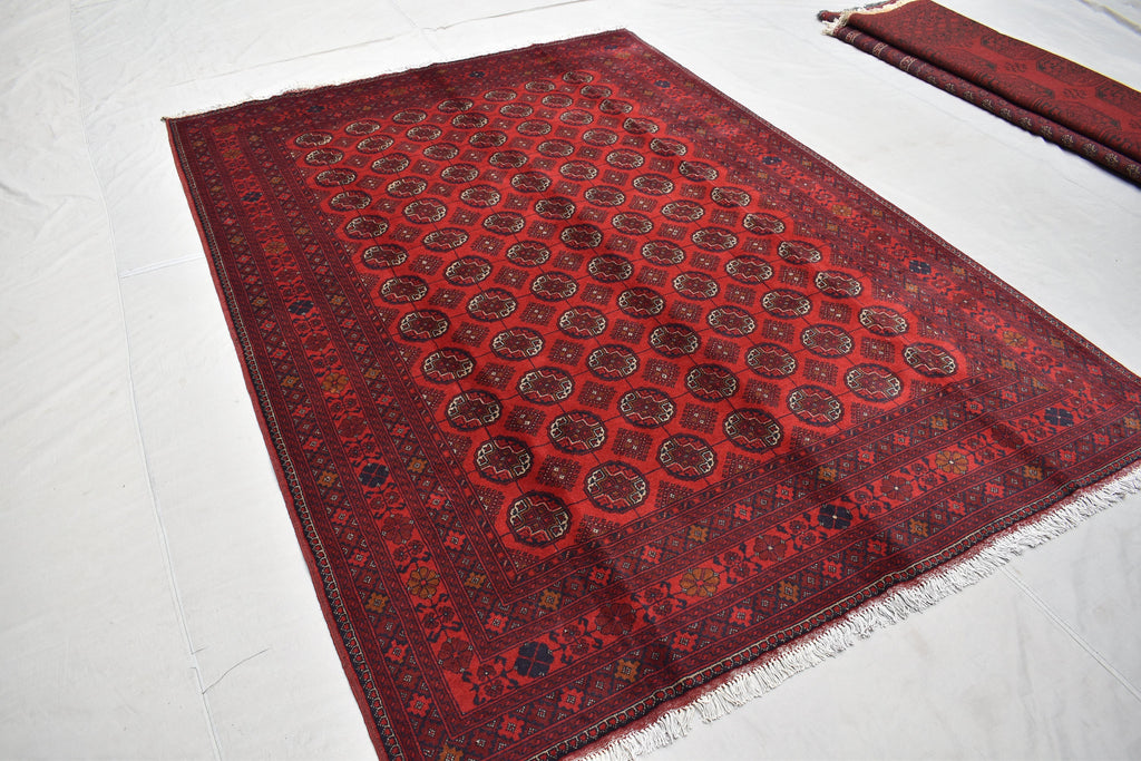 7x10 Vintage Ahal Gul Afghan Tribal Handwoven Rug, Rich Red Rug, Top Quality Premium Rug, Rug for Living Room, Dining Room Rug 9.7x6.8 ft