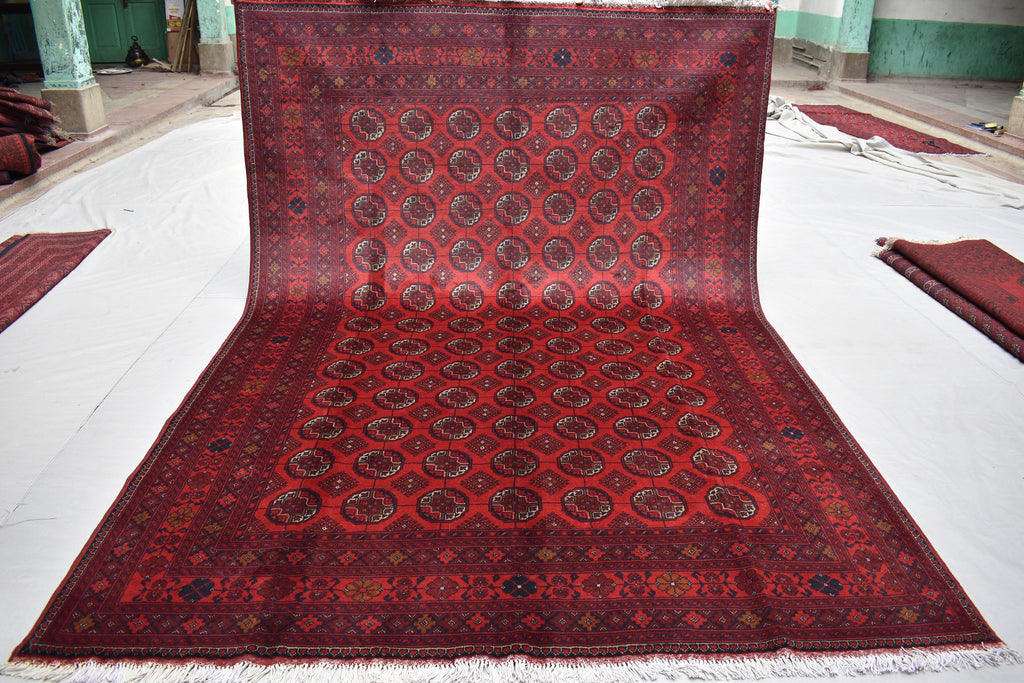 7x10 Vintage Ahal Gul Afghan Tribal Handwoven Rug, Rich Red Rug, Top Quality Premium Rug, Rug for Living Room, Dining Room Rug 9.7x6.8 ft