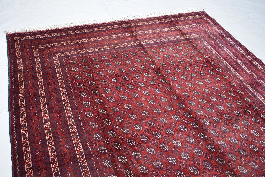 7x9 Turkmen Large Area Rug, Afghan Handmade Mawrai Gul Design Red Rug, Vintage Oriental Rug, Living Room, 289x205 Dinning Table Carpet