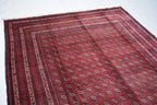 7x9 Turkmen Large Area Rug, Afghan Handmade Mawrai Gul Design Red Rug, Vintage Oriental Rug, Living Room, 289x205 Dinning Table Carpet