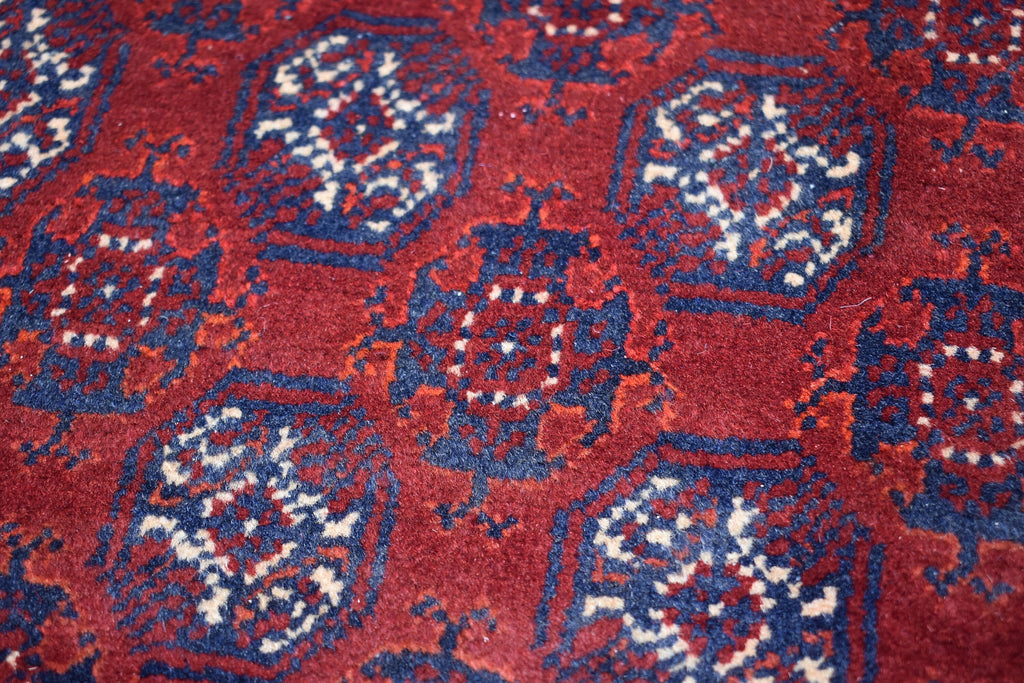 7x9 Turkmen Large Area Rug, Afghan Handmade Mawrai Gul Design Red Rug, Vintage Oriental Rug, Living Room, 289x205 Dinning Table Carpet