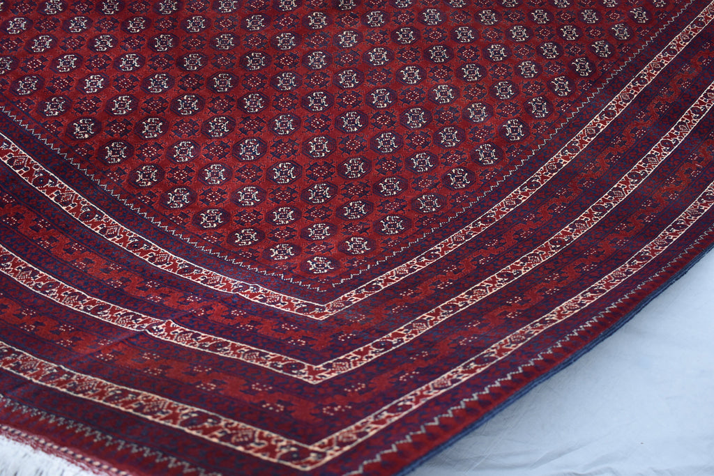 7x9 Turkmen Large Area Rug, Afghan Handmade Mawrai Gul Design Red Rug, Vintage Oriental Rug, Living Room, 289x205 Dinning Table Carpet