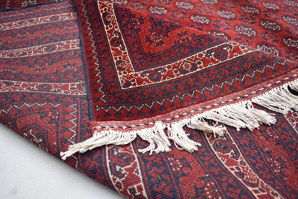 7x9 Turkmen Large Area Rug, Afghan Handmade Mawrai Gul Design Red Rug, Vintage Oriental Rug, Living Room, 289x205 Dinning Table Carpet