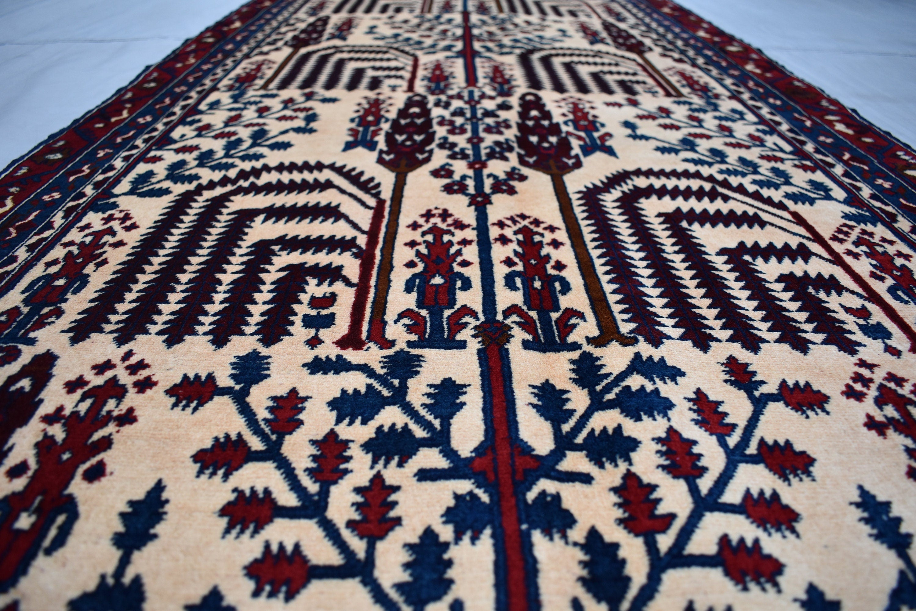9.7 x 2.10 Ft Afghan Tree Of Life Hallway Rug Bokhara Beljik Corridor Runner Rug Turkmen Handmade Runner Wool Rug Vintage Runner Rug