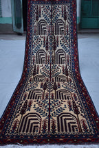 9.7 x 2.10 Ft Afghan Tree Of Life Hallway Rug Bokhara Beljik Corridor Runner Rug Turkmen Handmade Runner Wool Rug Vintage Runner Rug