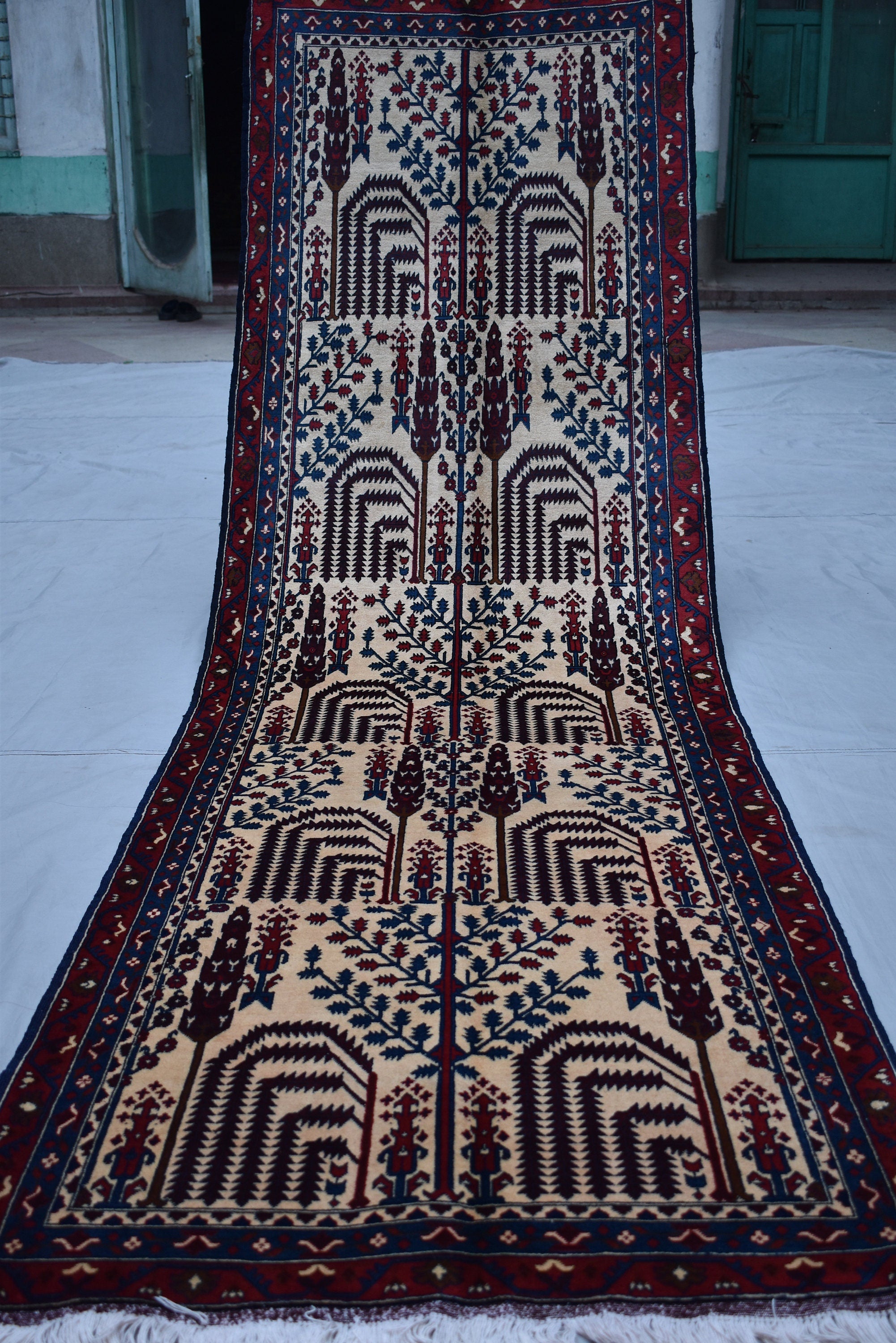 9.7 x 2.10 Ft Afghan Tree Of Life Hallway Rug Bokhara Beljik Corridor Runner Rug Turkmen Handmade Runner Wool Rug Vintage Runner Rug