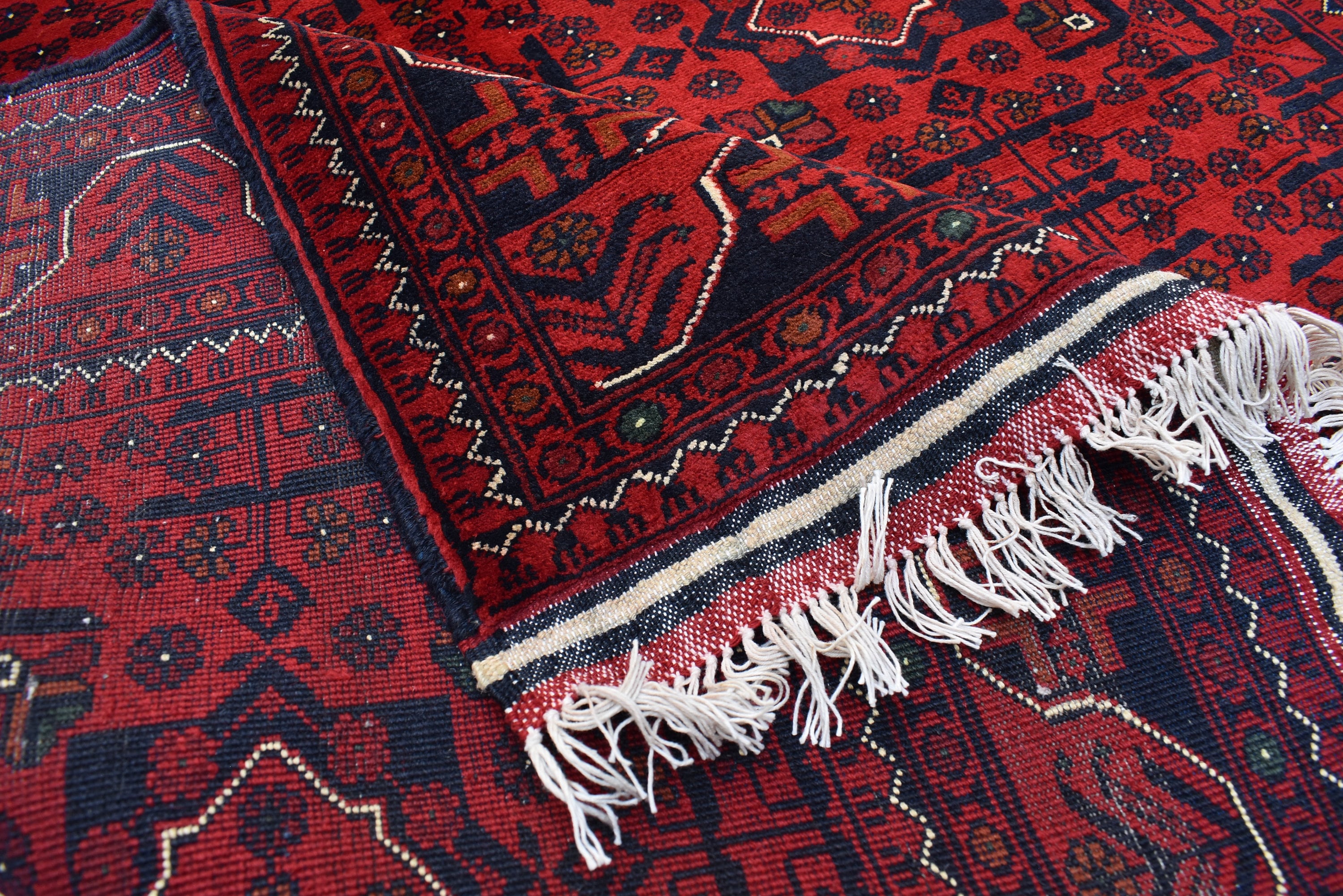 5x7 Afghan Bukhara Rug – Hand-Knotted Wool Pile Carpet – Red Oriental Area Rug–Traditional Afghan Decor – Vintage Style Floor Rug 200x147 cm