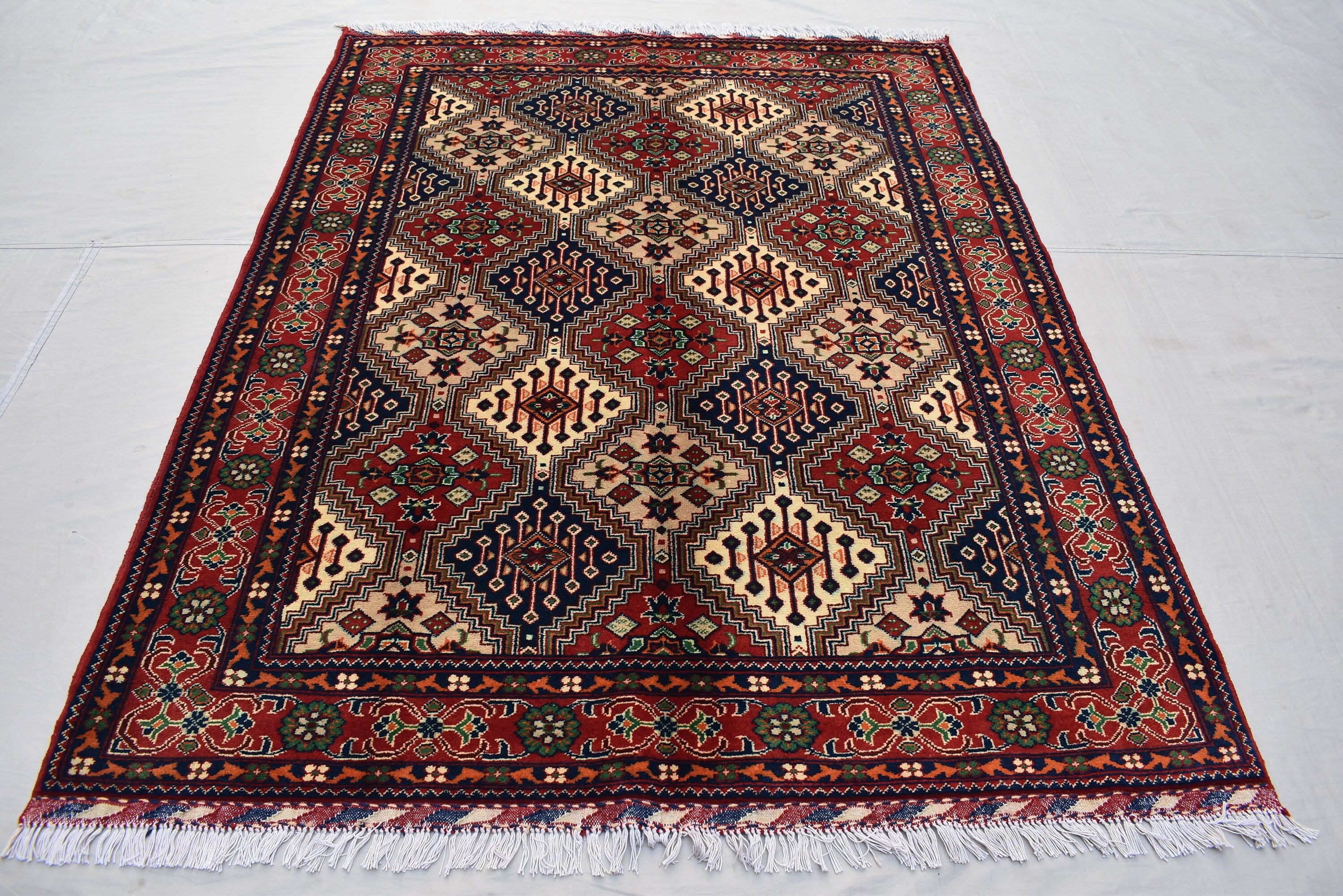 6.8 x 5.0 Ft Afghan Rug Top Quality Oriental Rug Gorgrous Hand Knotted Wool Natural Veg Dye Turkmen Tribal Bukhara Living Room Rug