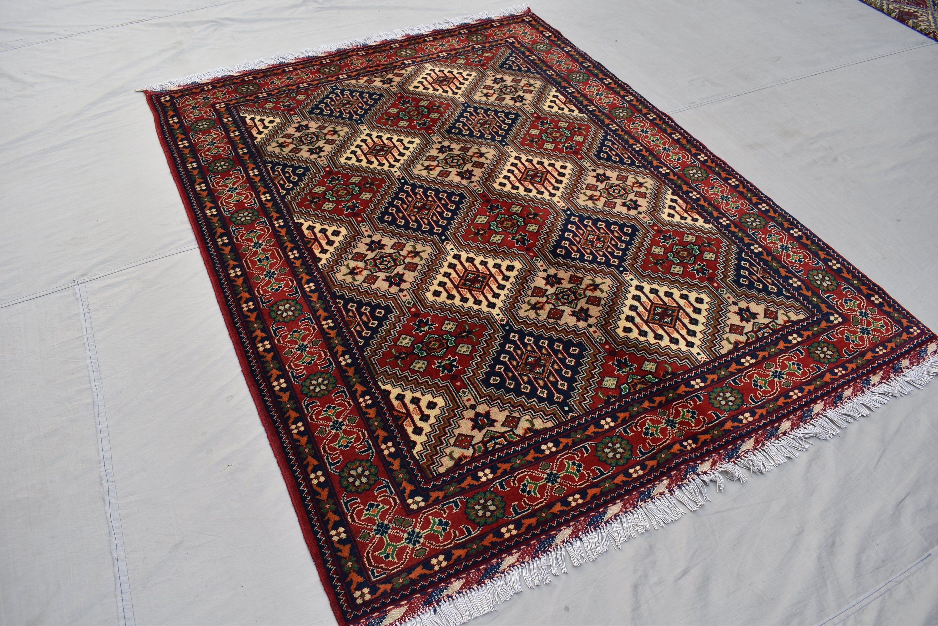 6.8 x 5.0 Ft Afghan Rug Top Quality Oriental Rug Gorgrous Hand Knotted Wool Natural Veg Dye Turkmen Tribal Bukhara Living Room Rug