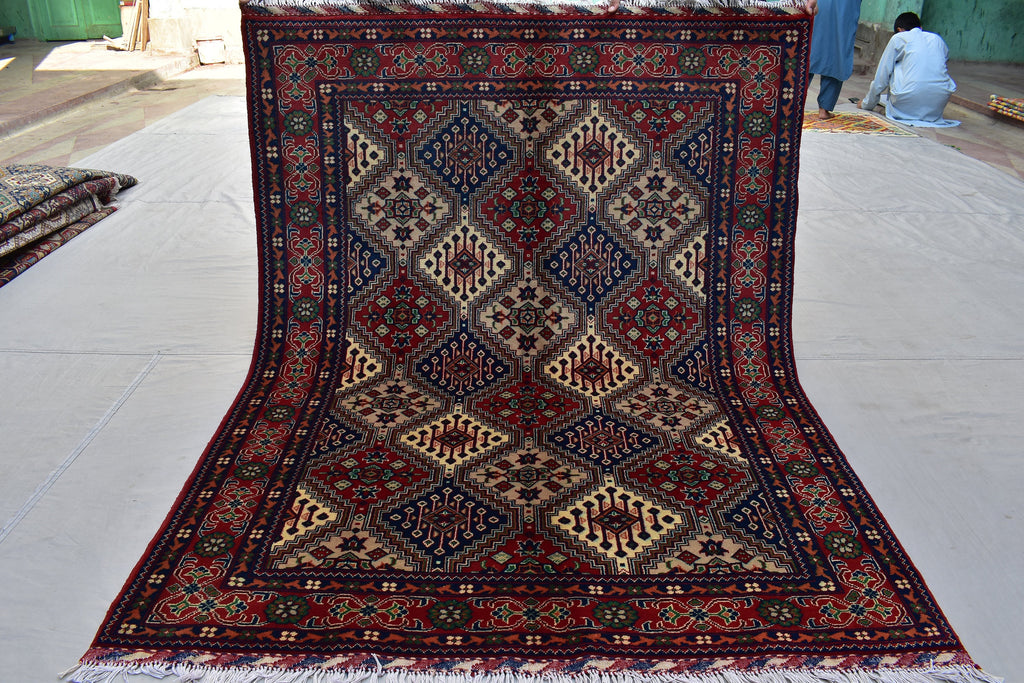 6.8 x 5.0 Ft Afghan Rug Top Quality Oriental Rug Gorgrous Hand Knotted Wool Natural Veg Dye Turkmen Tribal Bukhara Living Room Rug