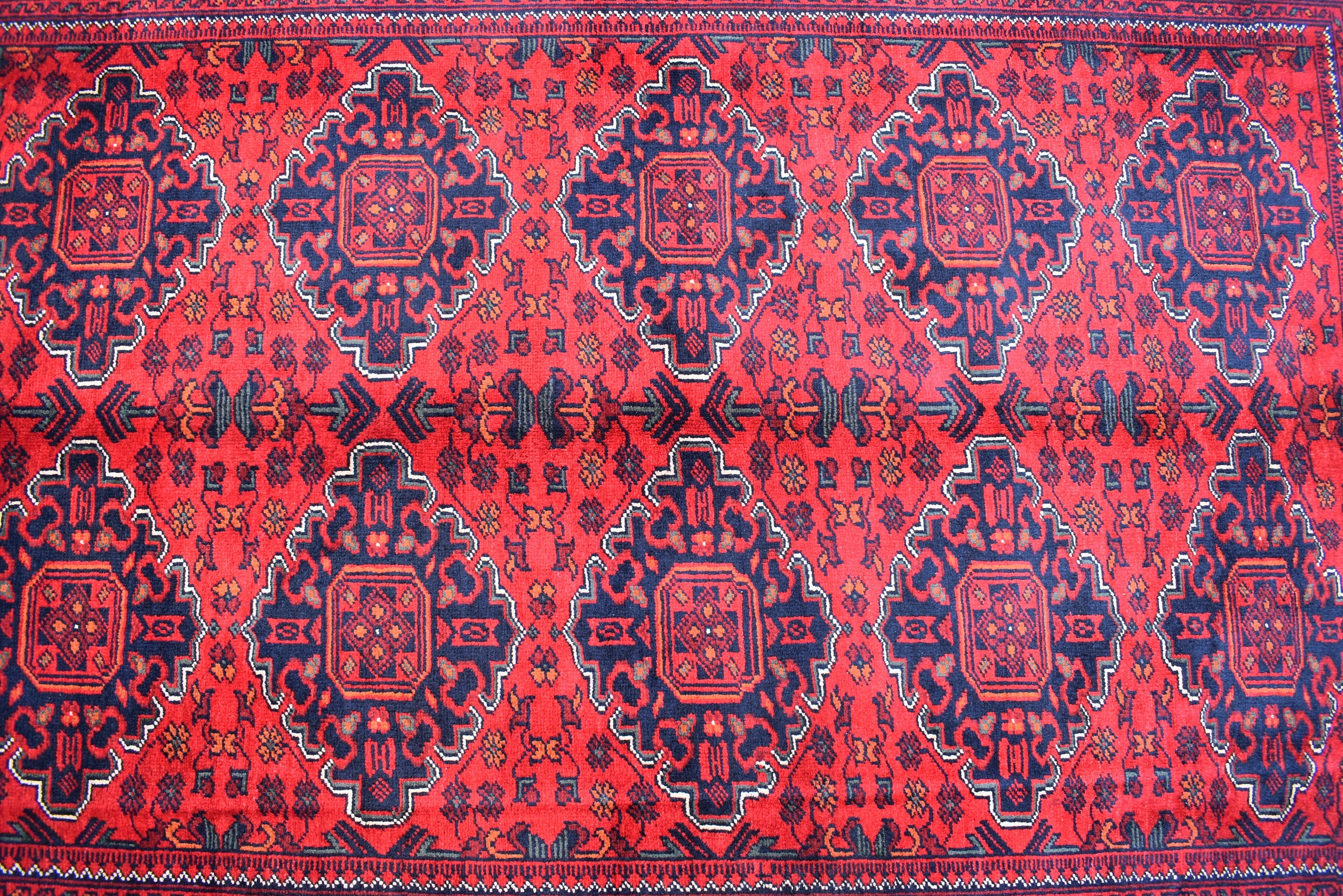 4'10x6'8 Afghan Handmade Khal Mohammadi Rug, Turkmen Wool Geometric Rug, Rustic Home Decor, Bedroom Rug, Living Room Rug 203x145 cm
