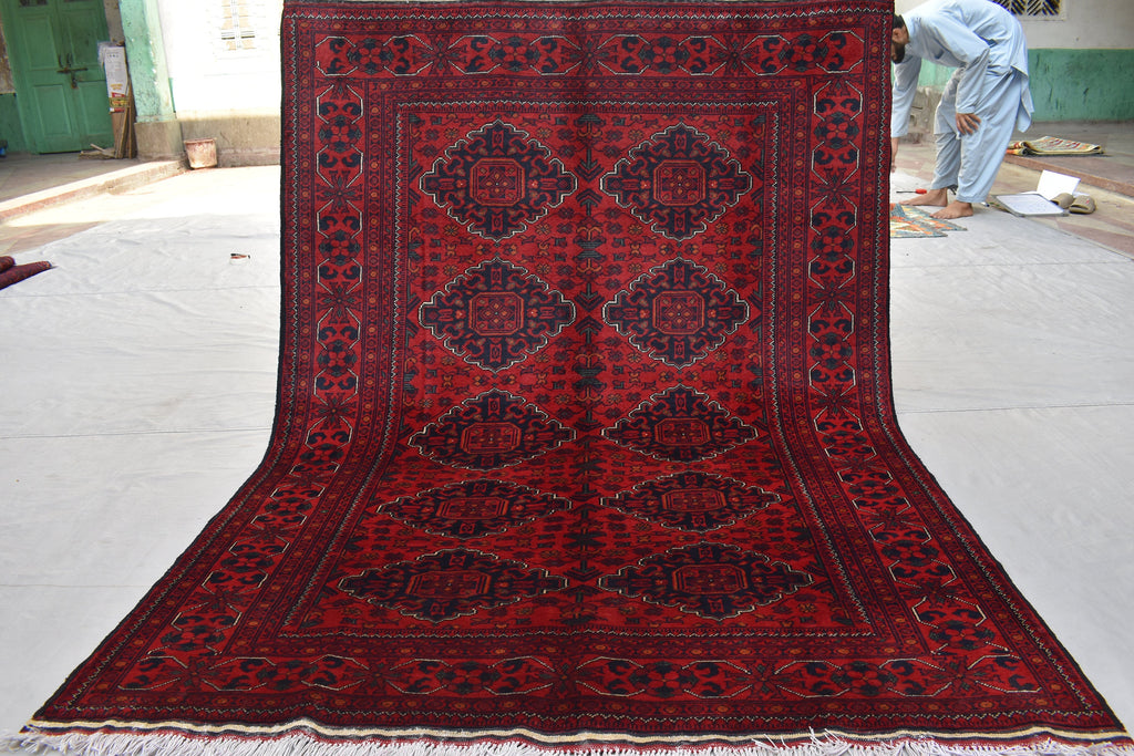 4'10x6'8 Afghan Handmade Khal Mohammadi Rug, Turkmen Wool Geometric Rug, Rustic Home Decor, Bedroom Rug, Living Room Rug 203x145 cm