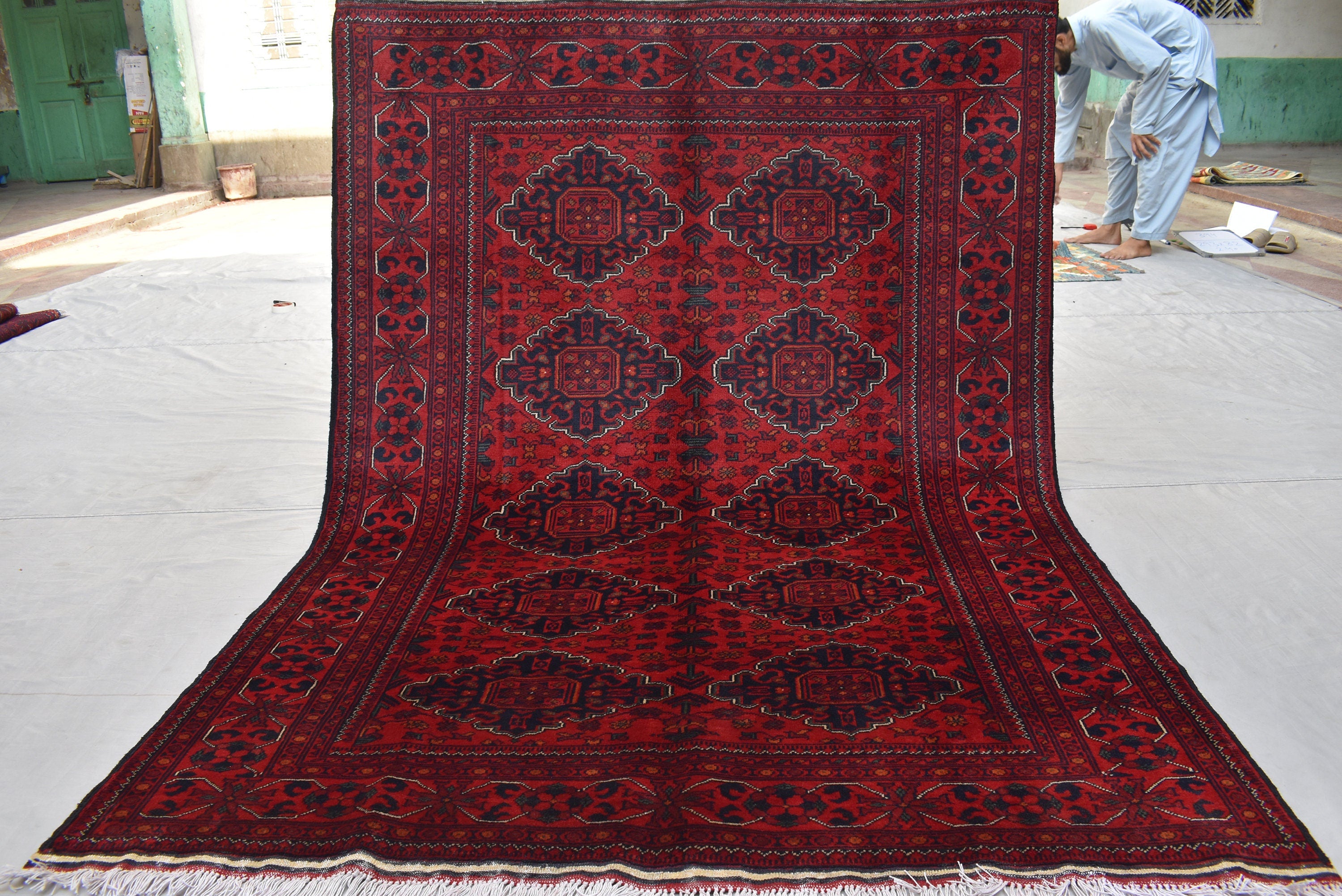 4'10x6'8 Afghan Handmade Khal Mohammadi Rug, Turkmen Wool Geometric Rug, Rustic Home Decor, Bedroom Rug, Living Room Rug 203x145 cm
