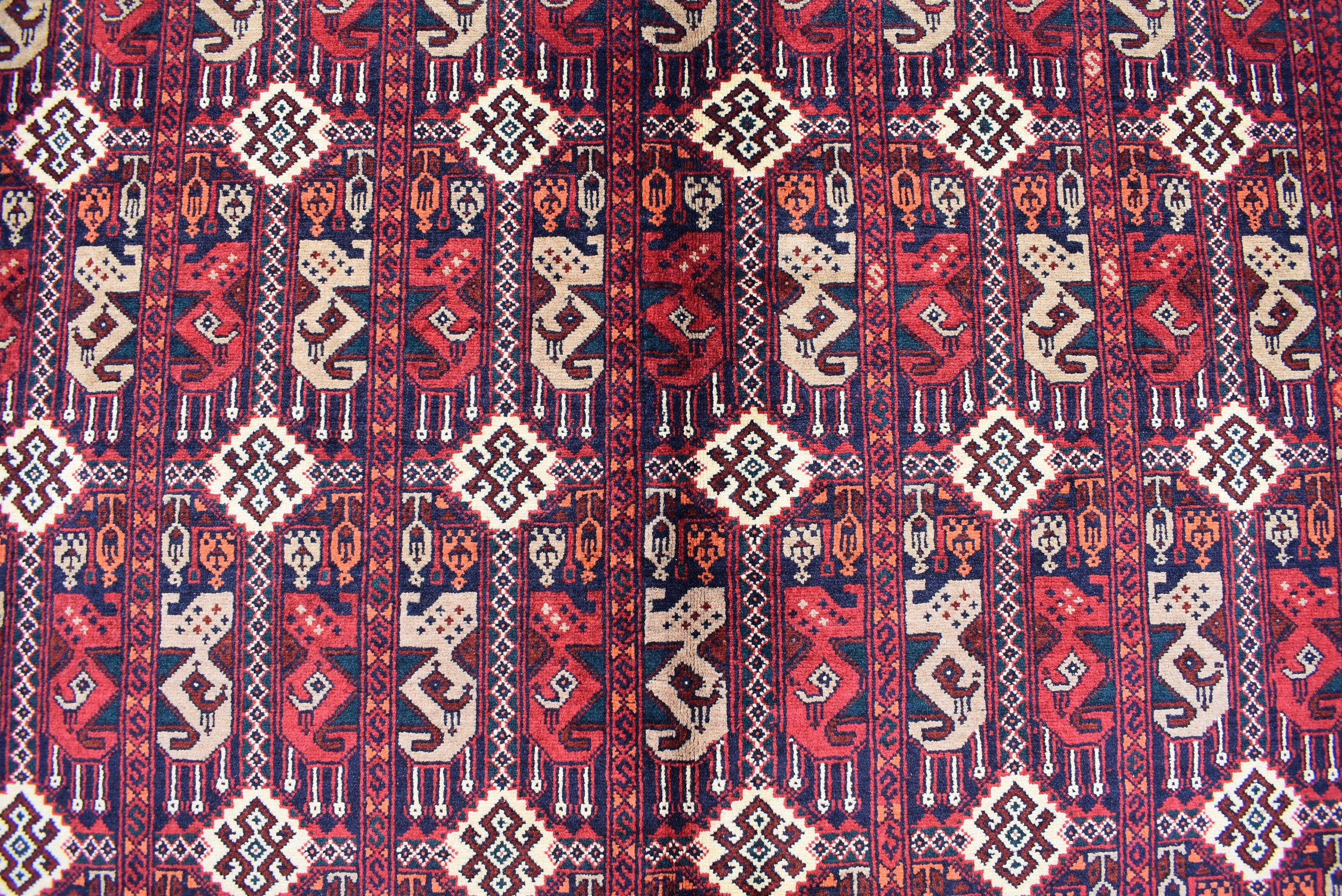 5x7Ft, Afghan Geometric Wool Rug – Hand-Knotted Turkmen Area Carpet, Oriental Living Room or Dining Room Rug, Boho Area Rug 200x150 cm