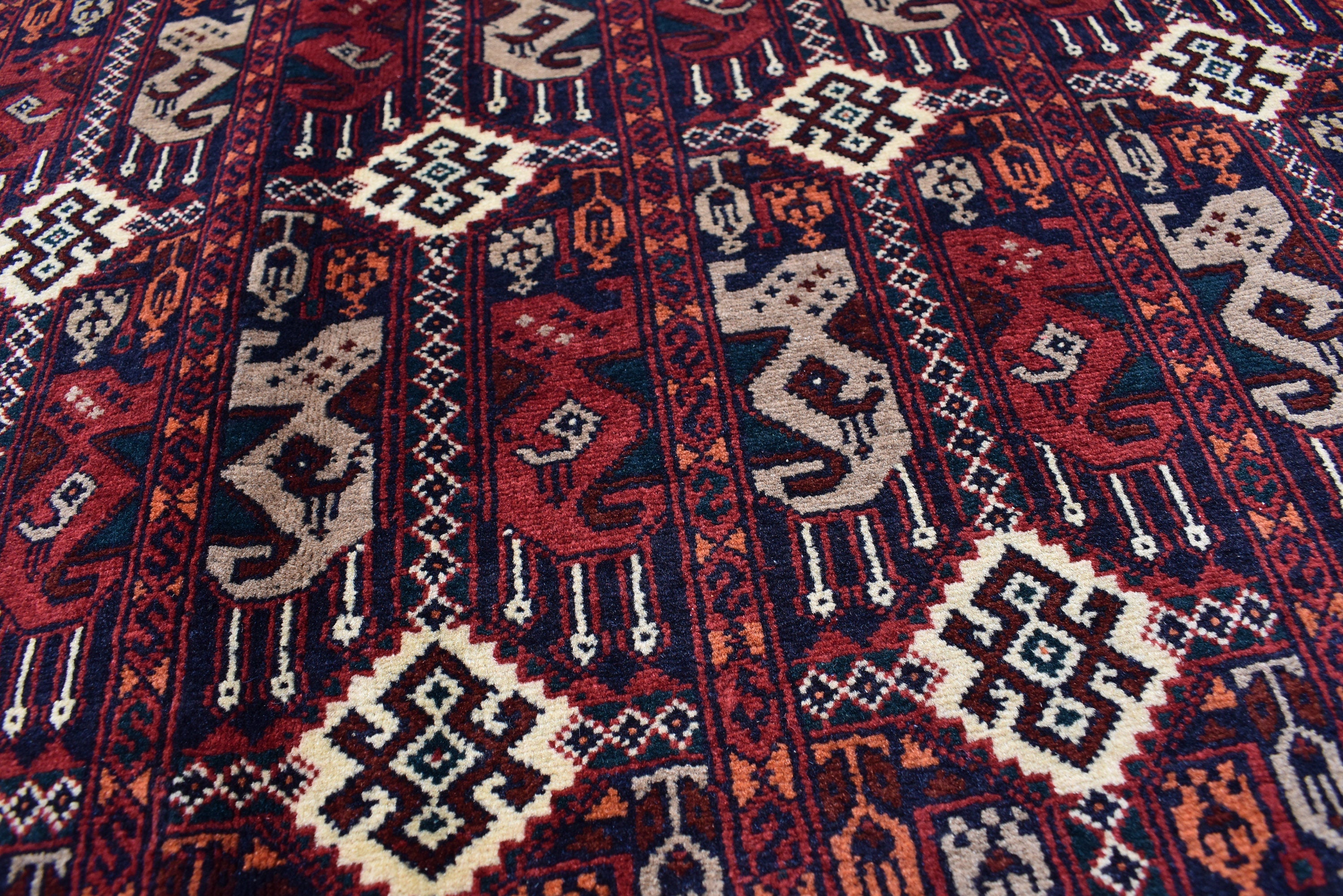 5x7Ft, Afghan Geometric Wool Rug – Hand-Knotted Turkmen Area Carpet, Oriental Living Room or Dining Room Rug, Boho Area Rug 200x150 cm