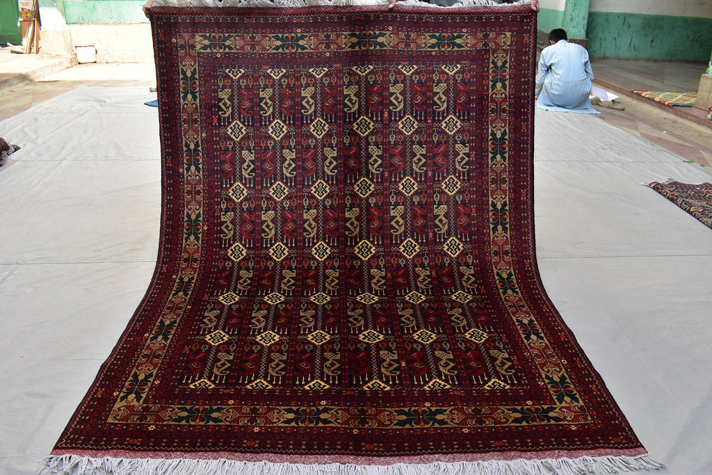 5x7Ft, Afghan Geometric Wool Rug – Hand-Knotted Turkmen Area Carpet, Oriental Living Room or Dining Room Rug, Boho Area Rug 200x150 cm