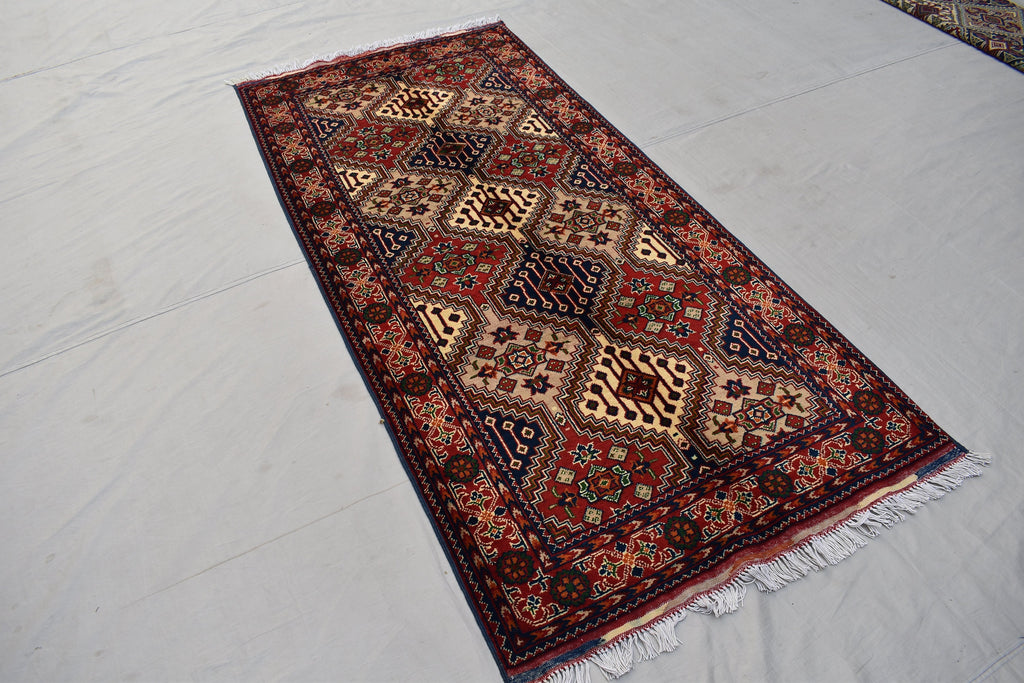 3x7Ft, Red Afghan Hand Knotted Hallway Rug-Geometric Pattern Runner rug-200x100 cm Turkmen Bokhara Runner Rug For Entry way-Kitchen Rug
