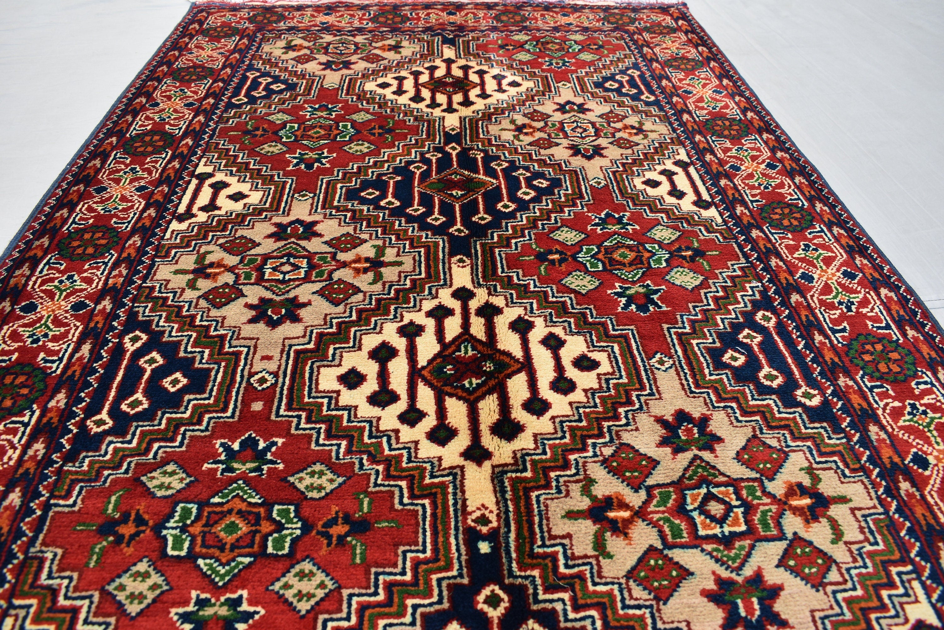 3x7Ft, Red Afghan Hand Knotted Hallway Rug-Geometric Pattern Runner rug-200x100 cm Turkmen Bokhara Runner Rug For Entry way-Kitchen Rug