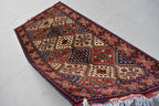 3x7Ft, Red Afghan Hand Knotted Hallway Rug-Geometric Pattern Runner rug-200x100 cm Turkmen Bokhara Runner Rug For Entry way-Kitchen Rug