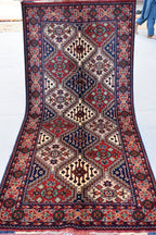 3x7Ft, Red Afghan Hand Knotted Hallway Rug-Geometric Pattern Runner rug-200x100 cm Turkmen Bokhara Runner Rug For Entry way-Kitchen Rug