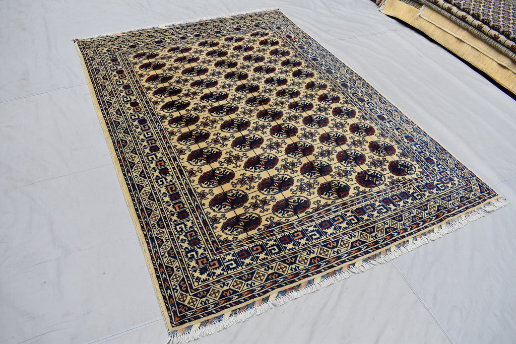 5x7Ft, Afghan Handmade Tribal Rug, Turkmen Wool Area Rug, High Pile Rug, Perfect for Living Room, Bedroom Rug, Oriental Pattern 207x152 cm