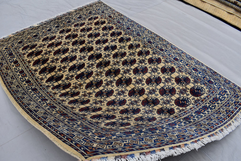 5x7Ft, Afghan Handmade Tribal Rug, Turkmen Wool Area Rug, High Pile Rug, Perfect for Living Room, Bedroom Rug, Oriental Pattern 207x152 cm