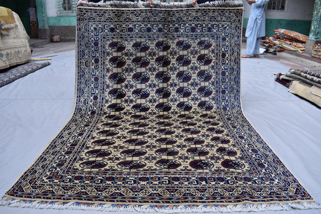 5x7Ft, Afghan Handmade Tribal Rug, Turkmen Wool Area Rug, High Pile Rug, Perfect for Living Room, Bedroom Rug, Oriental Pattern 207x152 cm