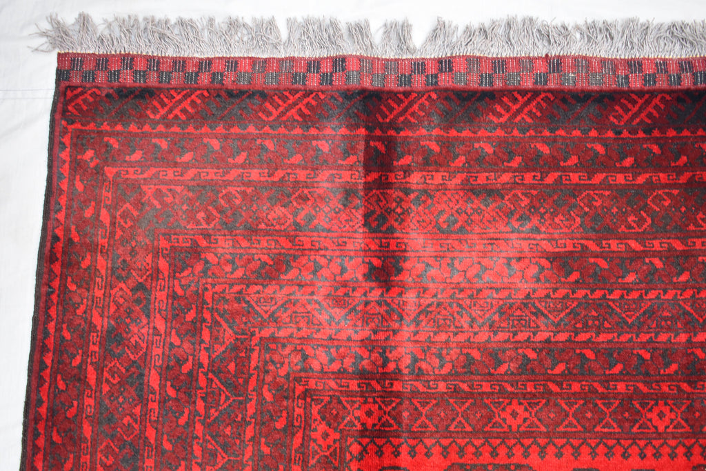 10x7 Afghan Elephant Foot Print Vintage Rug Turkmen, Geometric Pattern, Bedroom Rug, Handwoven Afghan Wool Rug, Living Room Rug, 9.9x6.7 ft