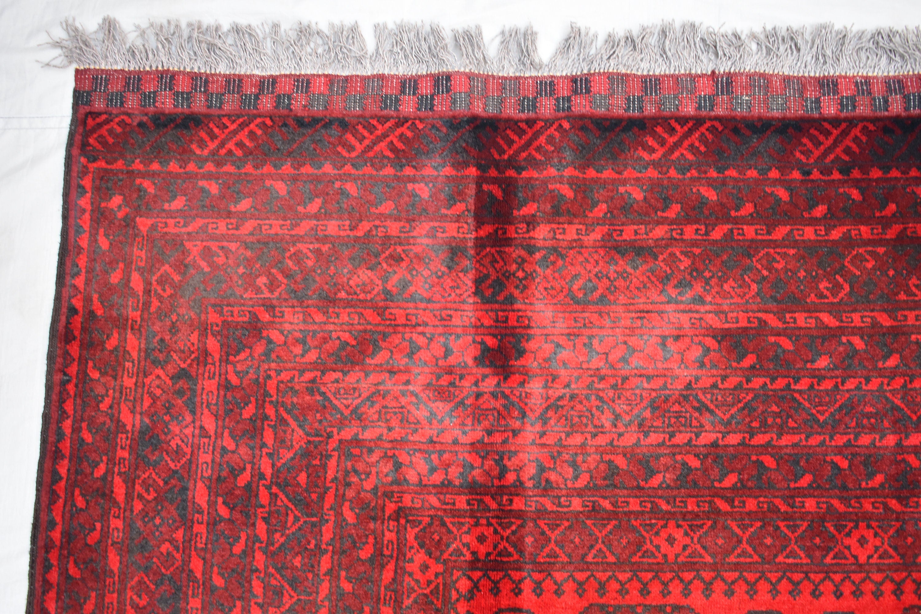 10x7 Afghan Elephant Foot Print Vintage Rug Turkmen, Geometric Pattern, Bedroom Rug, Handwoven Afghan Wool Rug, Living Room Rug, 9.9x6.7 ft