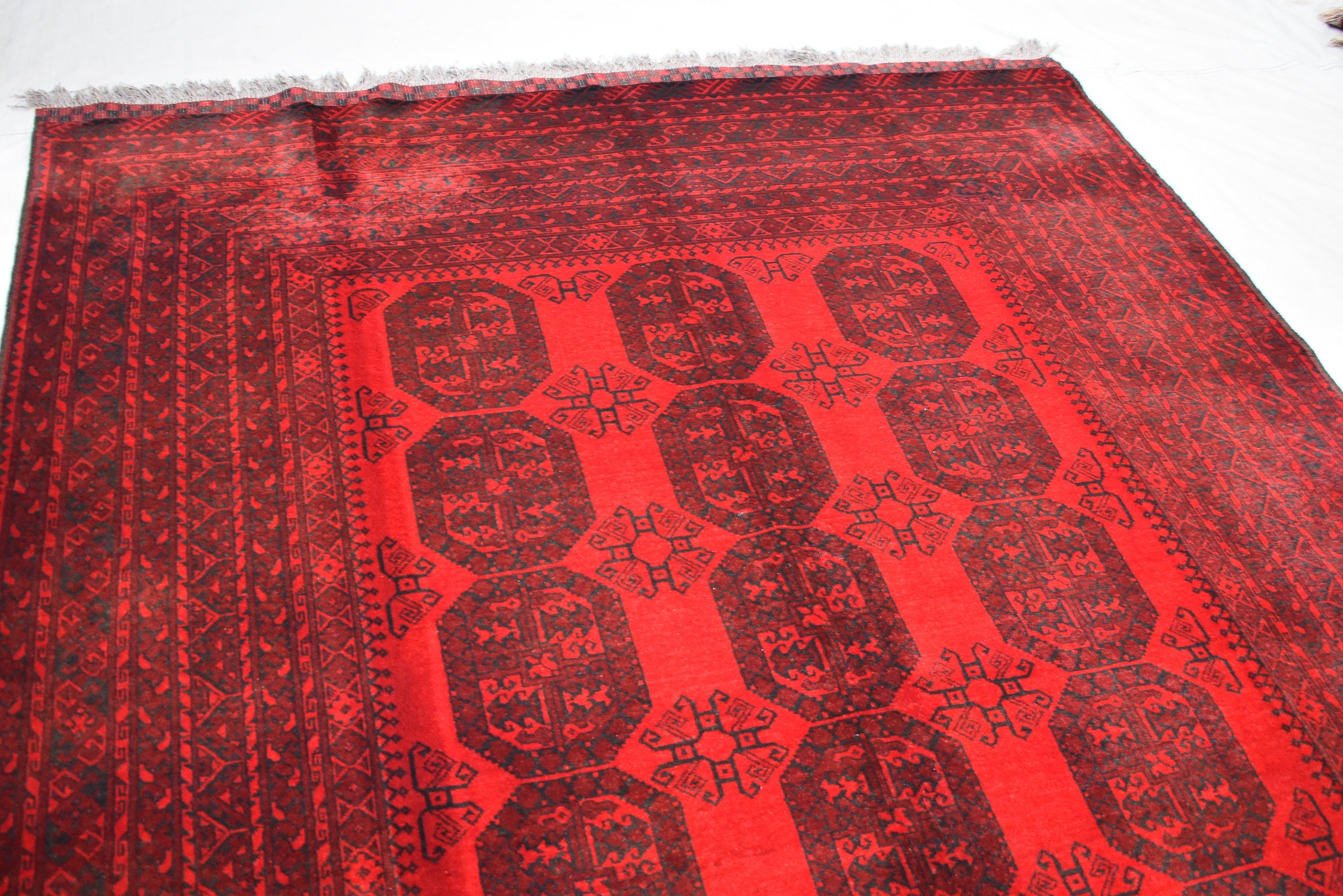 10x7 Afghan Elephant Foot Print Vintage Rug Turkmen, Geometric Pattern, Bedroom Rug, Handwoven Afghan Wool Rug, Living Room Rug, 9.9x6.7 ft