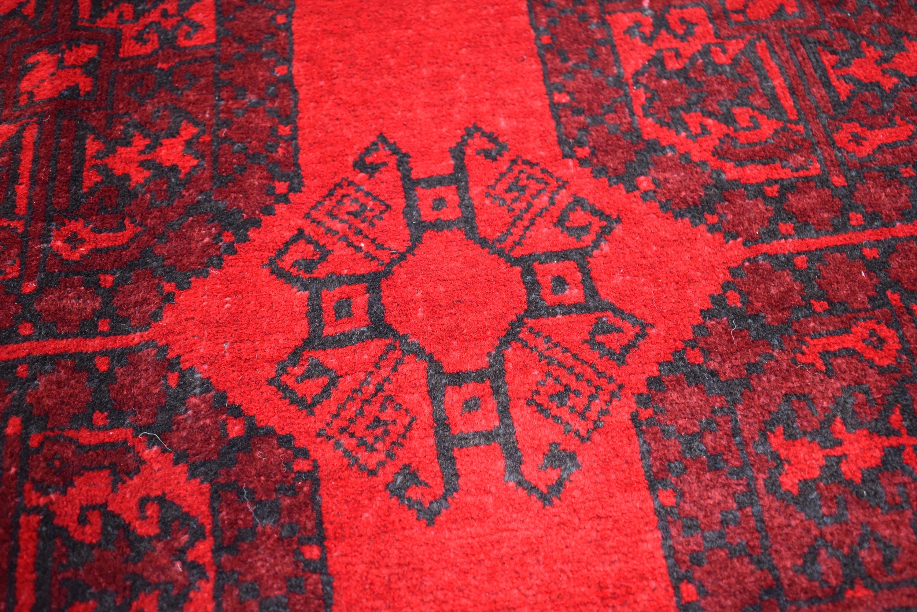 10x7 Afghan Elephant Foot Print Vintage Rug Turkmen, Geometric Pattern, Bedroom Rug, Handwoven Afghan Wool Rug, Living Room Rug, 9.9x6.7 ft