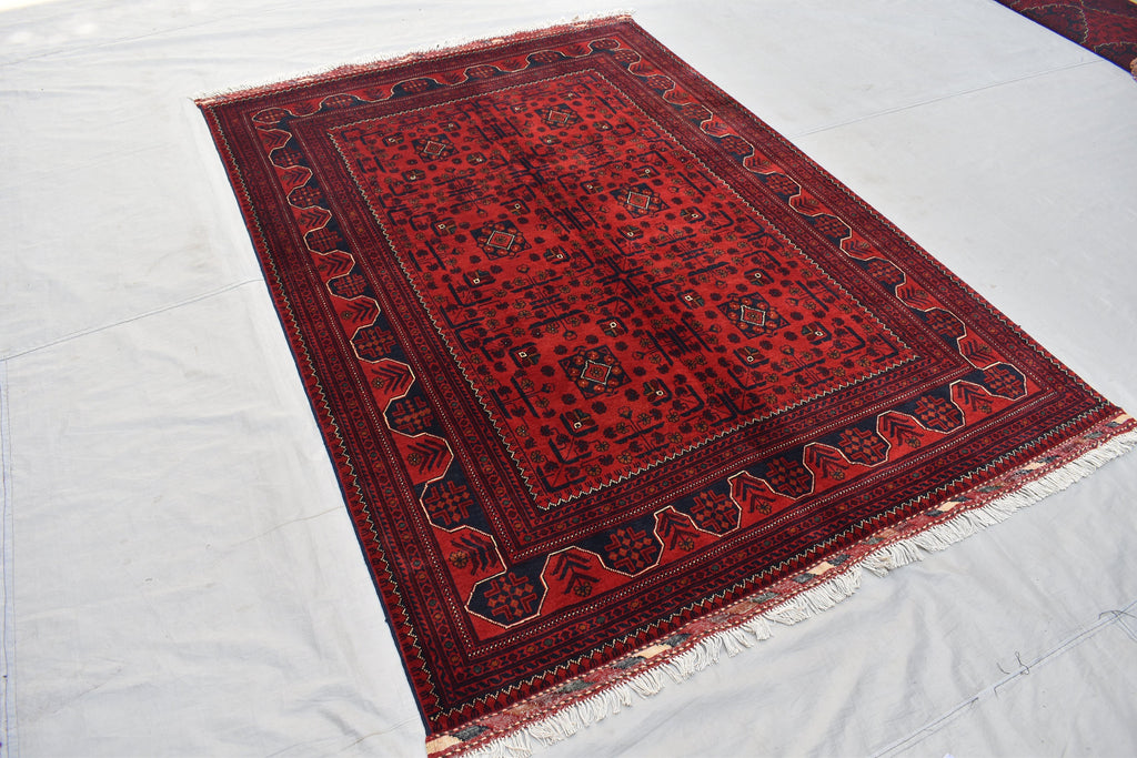 6.11 x4.10 Ft Afghan Bukhara Rug, Afghan Handmade Wool Rug, Oriental Turkoman Hand-knotted Wool Rug, Living Room Rug, Bedroom Rug Afghan Rug