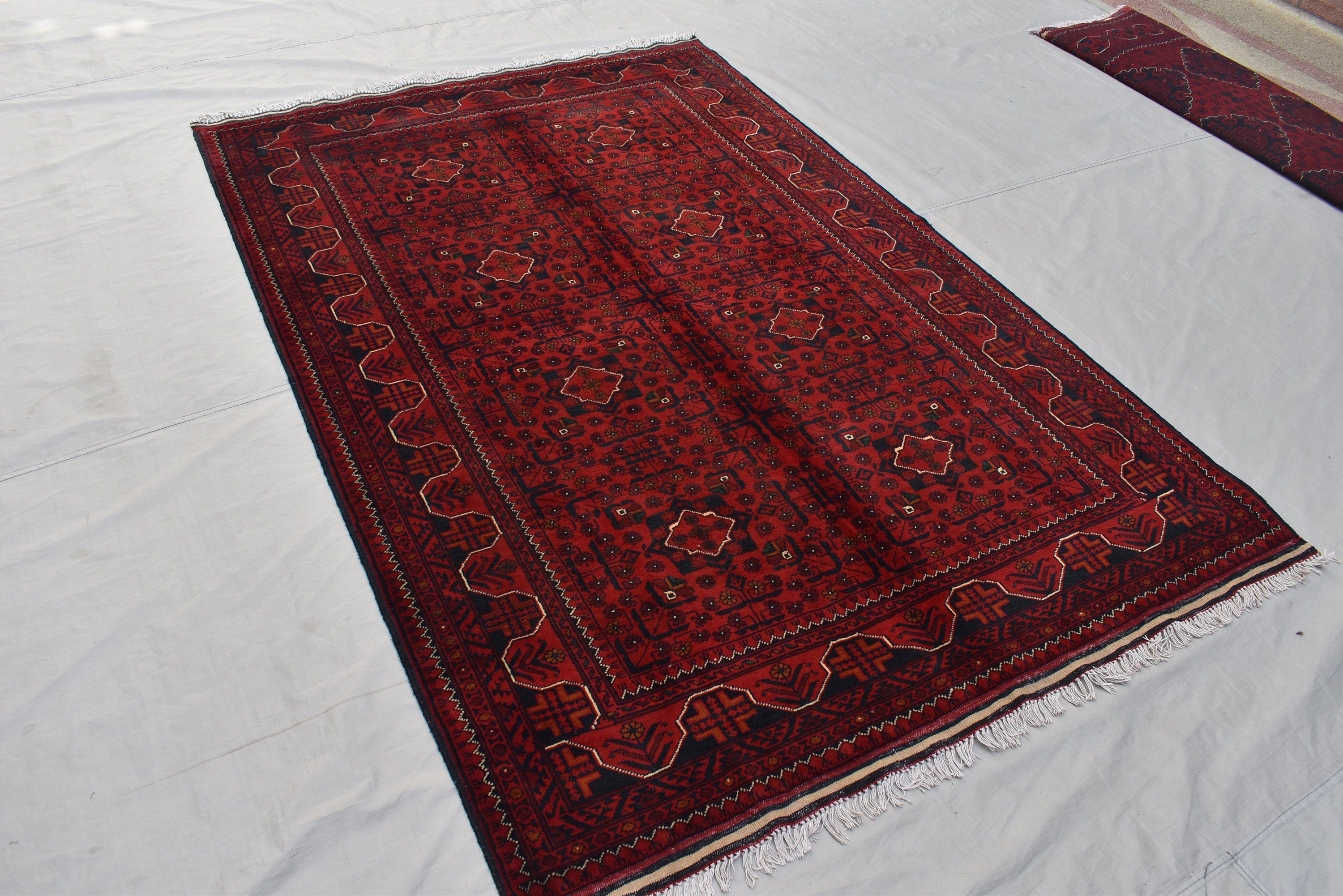 7.5×4.11 Ft Afghan Bukhara Rug, Afghan Handmade Wool Rug, Oriental Turkoman Hand-knotted Wool Rug, Living Room Rug, Bedroom Rug, Afghan Rug