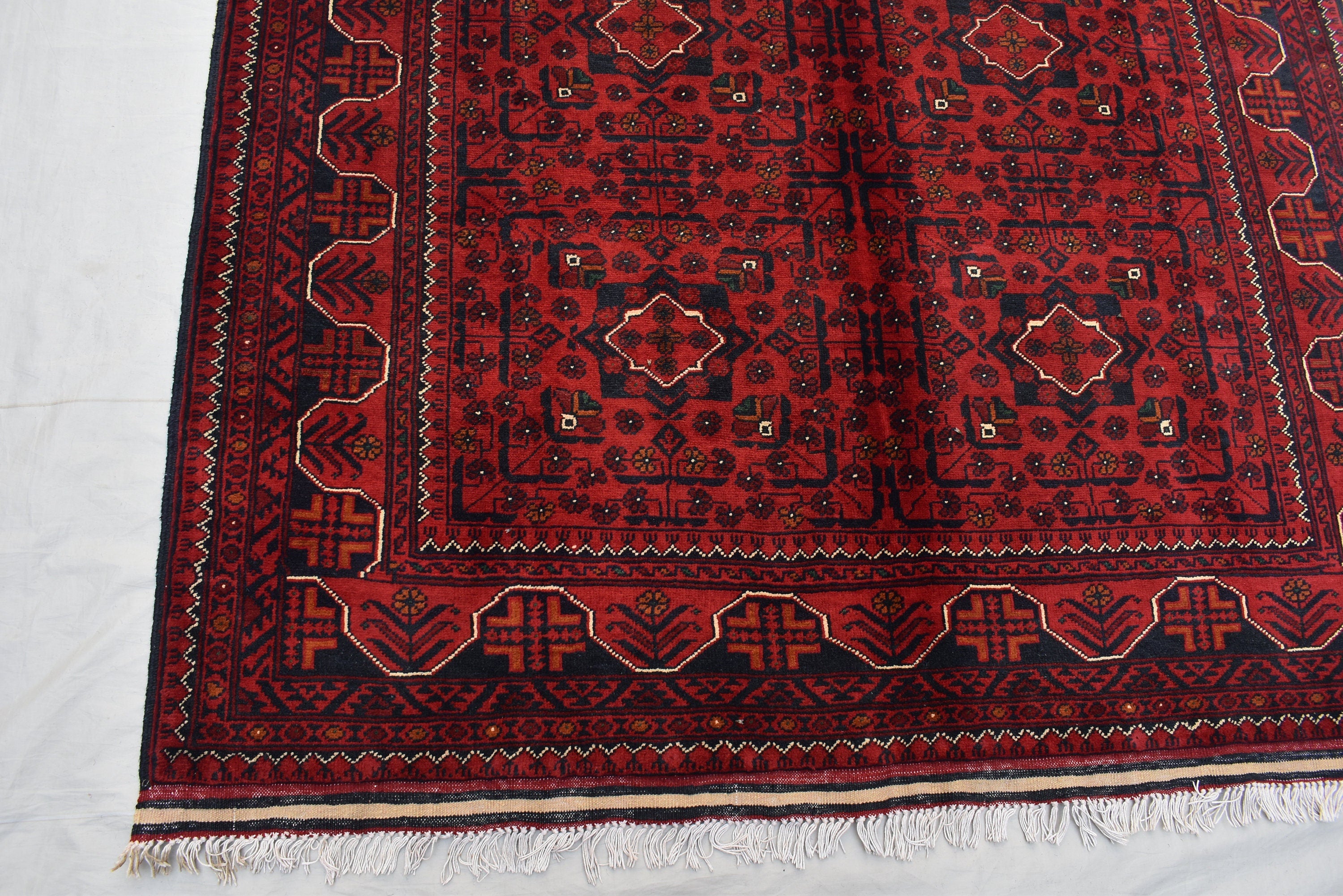 7.5×4.11 Ft Afghan Bukhara Rug, Afghan Handmade Wool Rug, Oriental Turkoman Hand-knotted Wool Rug, Living Room Rug, Bedroom Rug, Afghan Rug