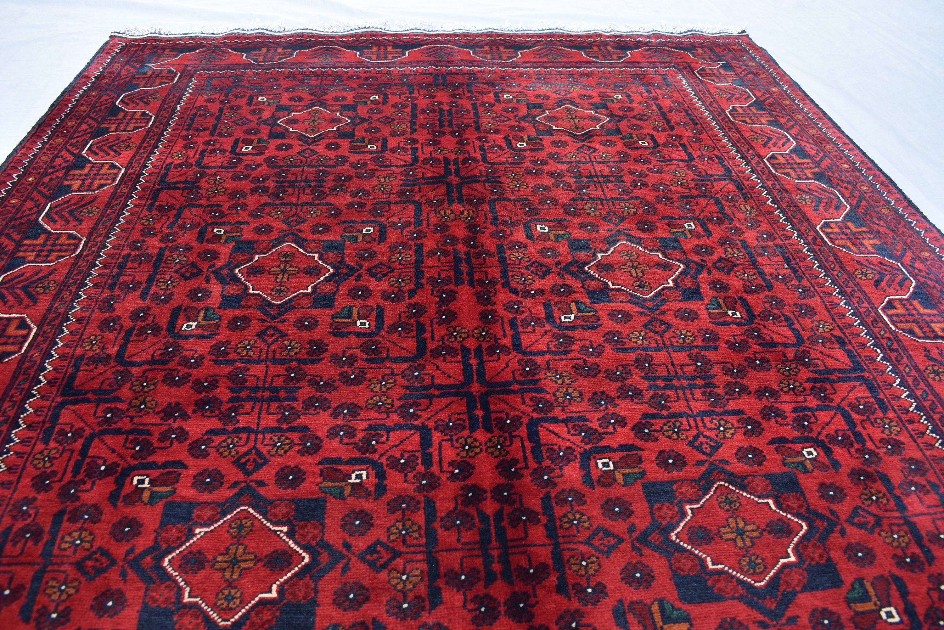 7.5×4.11 Ft Afghan Bukhara Rug, Afghan Handmade Wool Rug, Oriental Turkoman Hand-knotted Wool Rug, Living Room Rug, Bedroom Rug, Afghan Rug