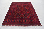 5x7 Handmade Bukhara Afghan Rug–Rich Red & Navy Blue Tribal Design, Premium Wool, Traditional Floor Carpet, Boho Living Room Decor 6.11x5.1
