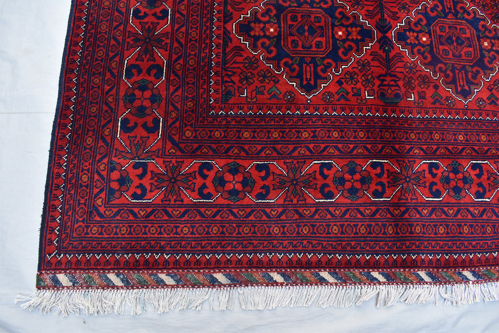 5x7 Handmade Bukhara Afghan Rug–Rich Red & Navy Blue Tribal Design, Premium Wool, Traditional Floor Carpet, Boho Living Room Decor 6.11x5.1
