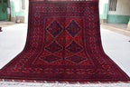 5x7 Handmade Bukhara Afghan Rug–Rich Red & Navy Blue Tribal Design, Premium Wool, Traditional Floor Carpet, Boho Living Room Decor 6.11x5.1