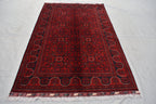 4x7Ft Afghan Handwoven Bukhara Rug, Turkmen Oriental Red Wool Carpet, Rustic Home Decor Bedroom Rug, Living Room Rug, Office Rug, Rug Gift