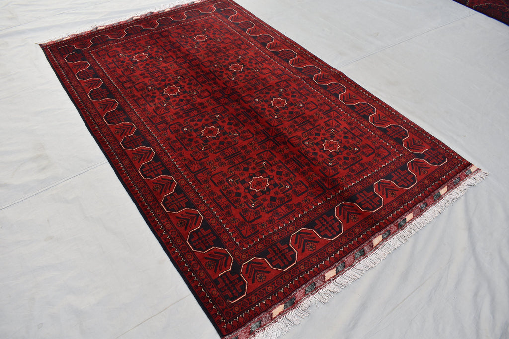 4x7Ft Afghan Handwoven Bukhara Rug, Turkmen Oriental Red Wool Carpet, Rustic Home Decor Bedroom Rug, Living Room Rug, Office Rug, Rug Gift