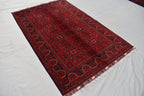 4x7Ft Afghan Handwoven Bukhara Rug, Turkmen Oriental Red Wool Carpet, Rustic Home Decor Bedroom Rug, Living Room Rug, Office Rug, Rug Gift