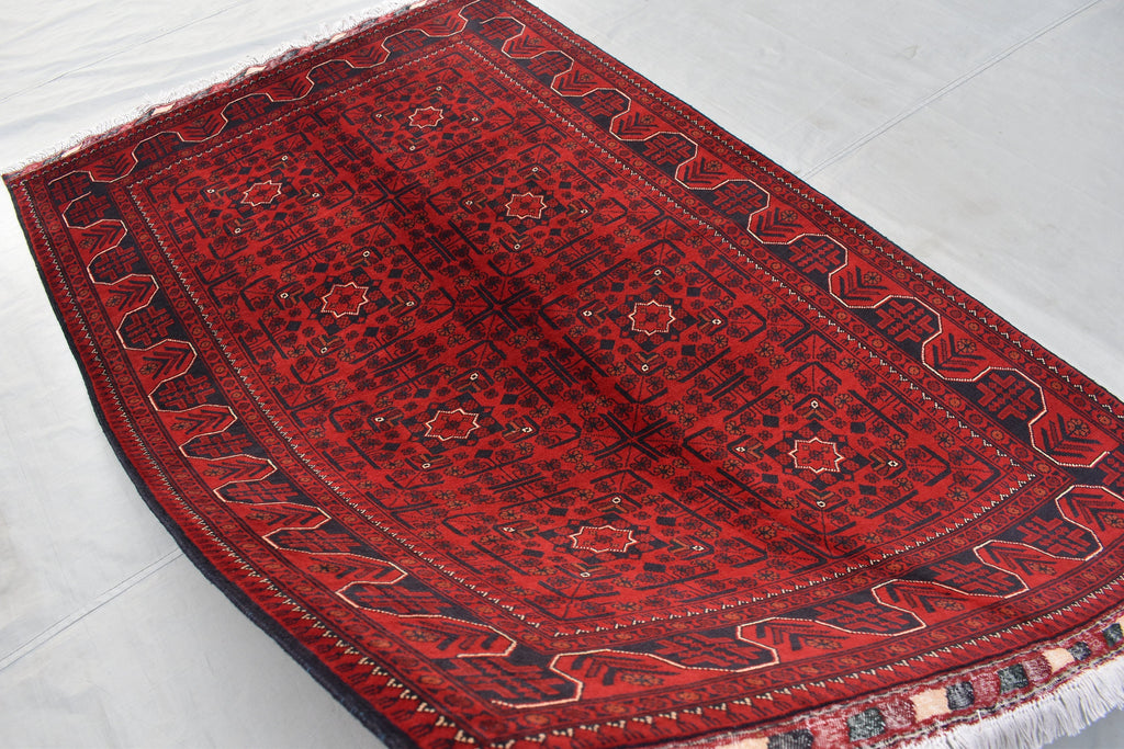 4x7Ft Afghan Handwoven Bukhara Rug, Turkmen Oriental Red Wool Carpet, Rustic Home Decor Bedroom Rug, Living Room Rug, Office Rug, Rug Gift